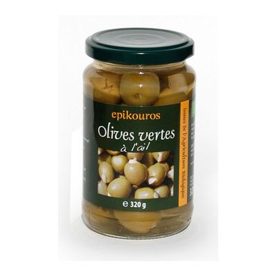 Groene Olijven met knoflook, van Epikouros, 6x 320 gr