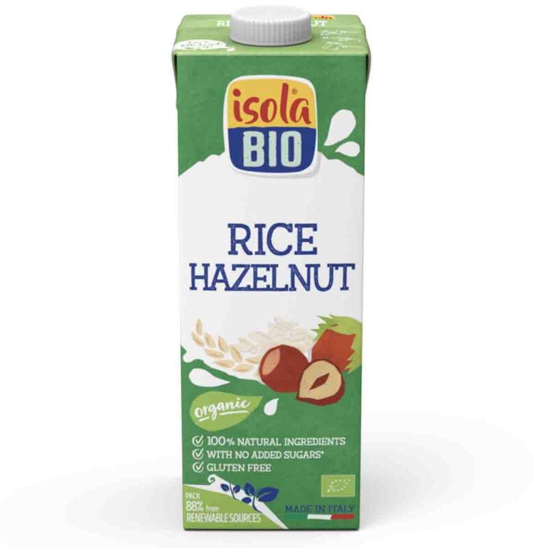 Rijst-hazelnoot drink ongezoet van Isola Bio, 6x 1 ltr