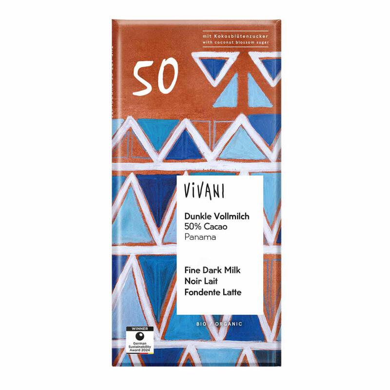 Chocoladetablet Dark Milk (50% cacao) van Vivani, 10x 80 gr