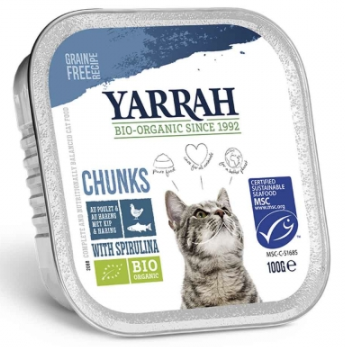 Katten brokjes kip en vis van Yarrah, 16x 100 gr Katten brokjes kip en vis van Yarrah, 16x 100 gr
