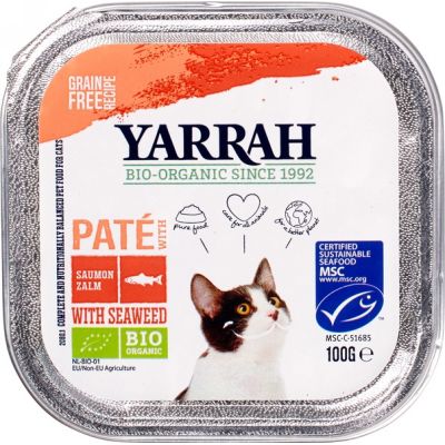 Kattenvoer paté met zalm van Yarrah, 16x 100 gr Kattenvoer paté met zalm van Yarrah, 16x 100 gr