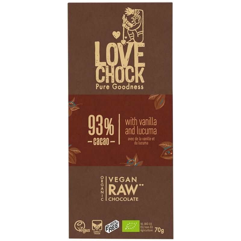 Chocotablet 93% cacao van Lovechock, 8x 70 gr. Raw Food!
