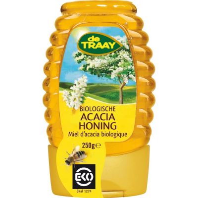 Acaciahoning knijpfles van Traay, 6 x 250 g