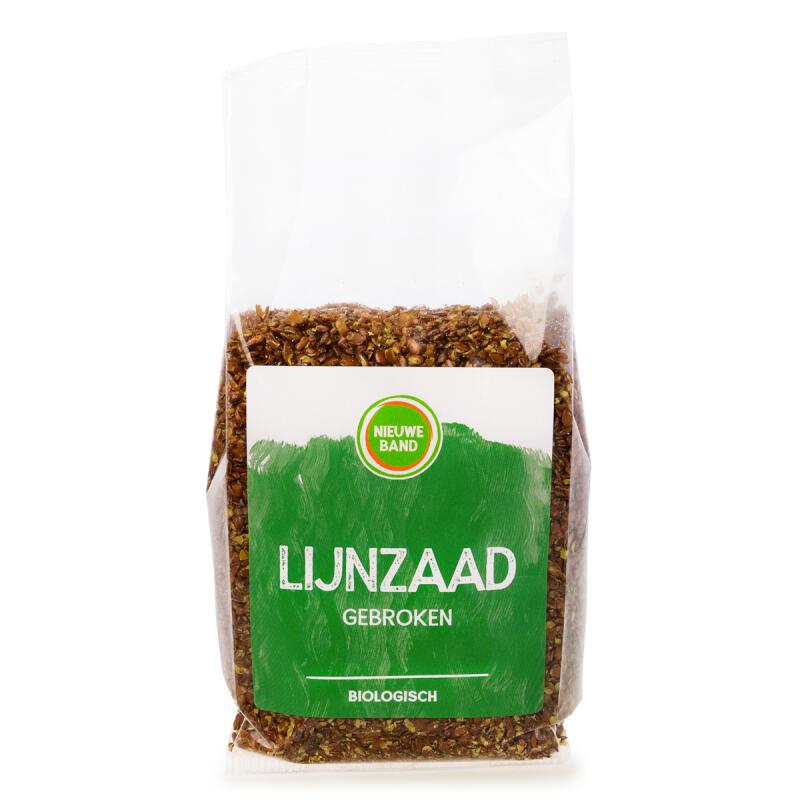 Lijnzaad, gebroken, kleinverpakking van De Nieuwe Band, 8x 200 g