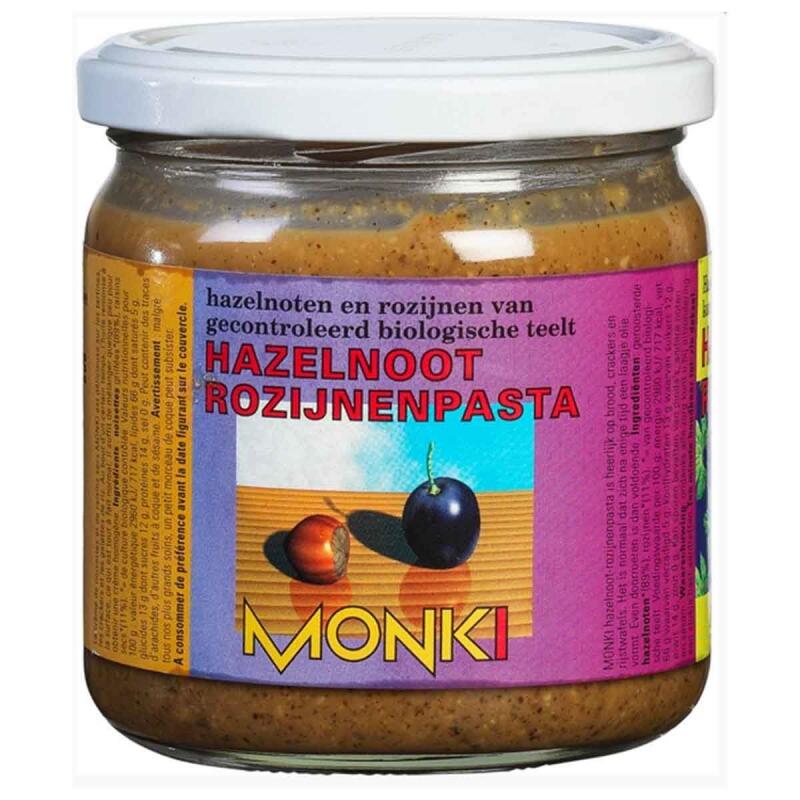 Hazelnoot Rozijnenpasta van Monki, 6x 330 gr