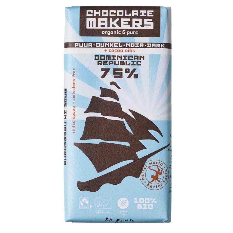 Tres hombres 75% puur van Chocolate makers, 10 x 80 g