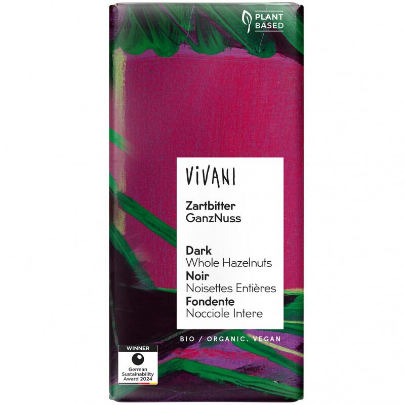 Chocotablet puur hele hazelnoot van Vivani, 10 x 100 g