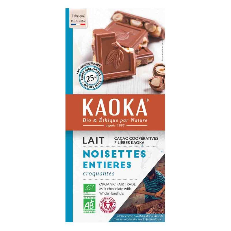 Melkchocoladerepen 38% met hele hazelnoten van Kaoka, 11 x 180 g