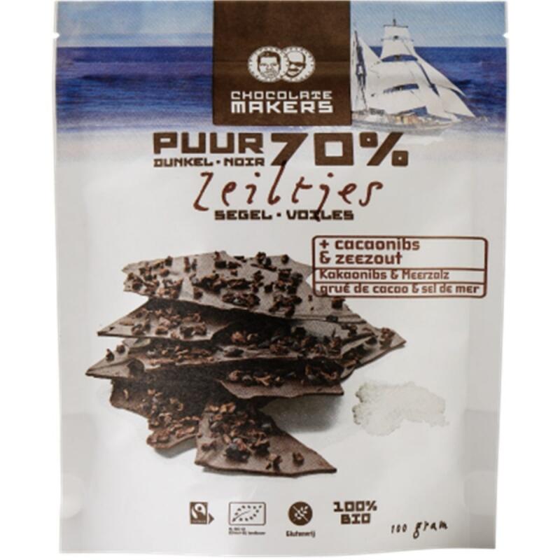 Chocozeiltjes puur met zeezout van Chocolatemakers, 8 x 100 g