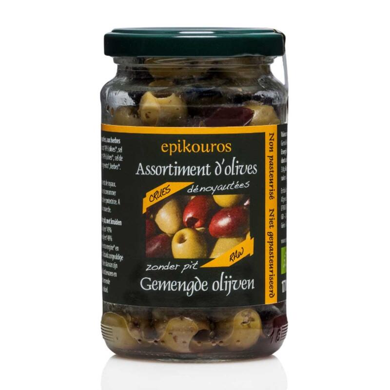 Raw olijven gemengd ontpit van Epikouros, 6 x 170 g