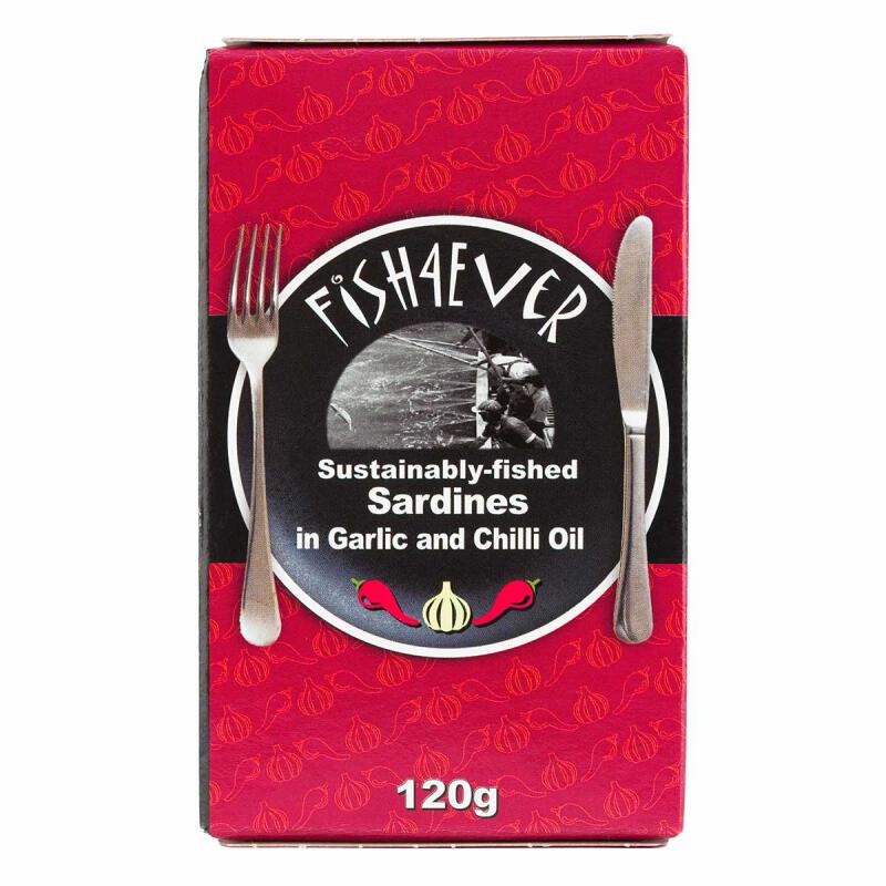 Sardines knoflook chili-olijfolie van Fish 4 Ever, 10 x 120 g