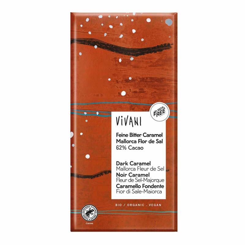 Tablet 62% caramel zeezout van Vivani, 10 x 80 g