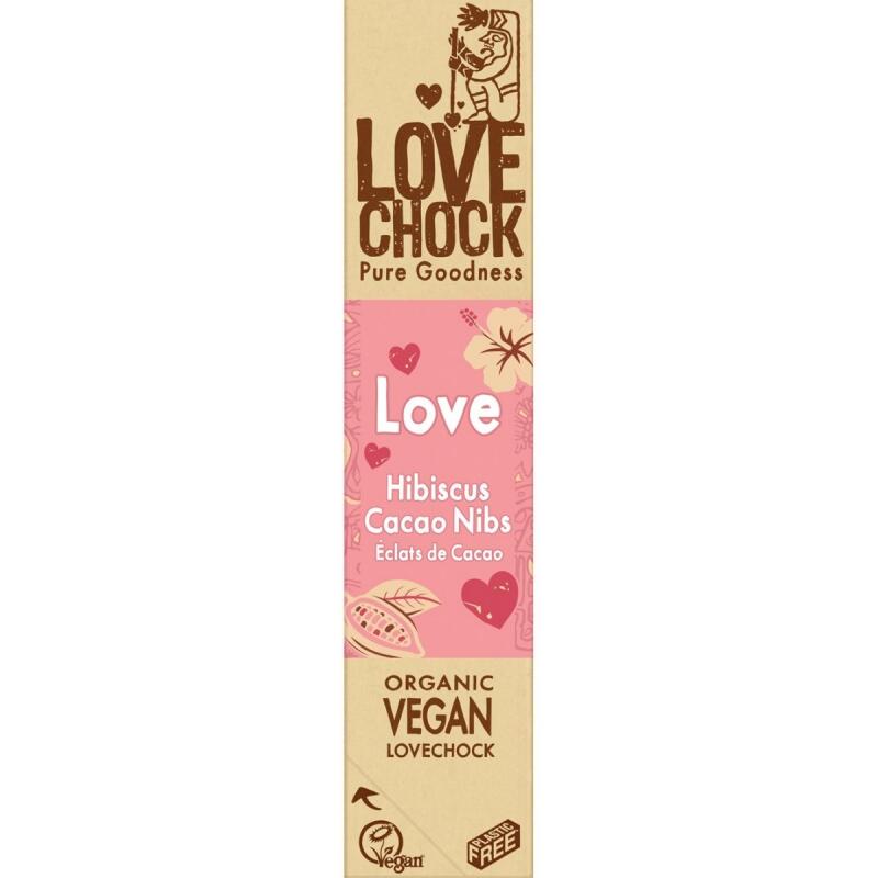 Love hibiscus cacao nibs van Lovechock, 12 x 40 g
