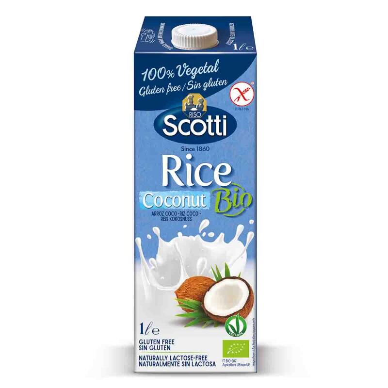Rijst-kokos drink glutenvrij ongezoet van Riso Scotti, 10 x 1 l