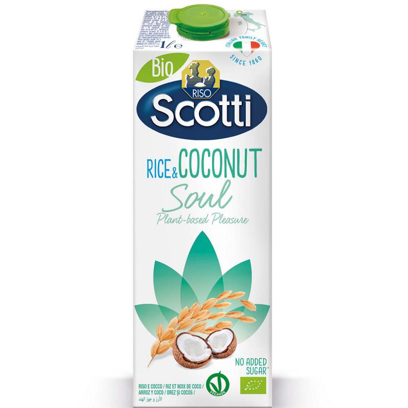 Rijst-kokos drink glutenvrij ongezoet van Riso Scotti, 10 x 1 l