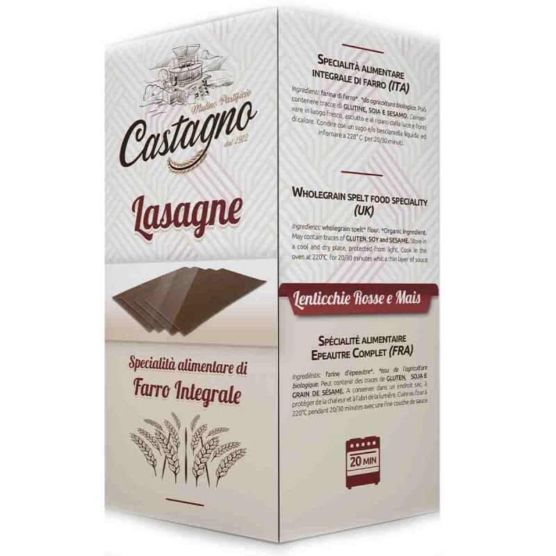 Emmer-lasagne volkoren van Castagno, 6 x 500 g Emmer-lasagne volkoren van Castagno, 6 x 500 g