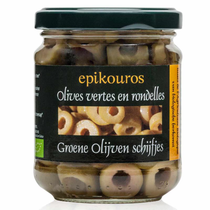 Groene olijven schijfjes van Epikouros, 6 x 190 g