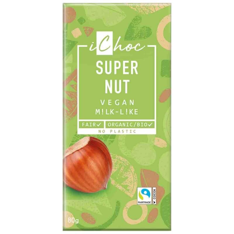 Melchocolade tablet vegan Super nut van IChoc, 10 x 80 g