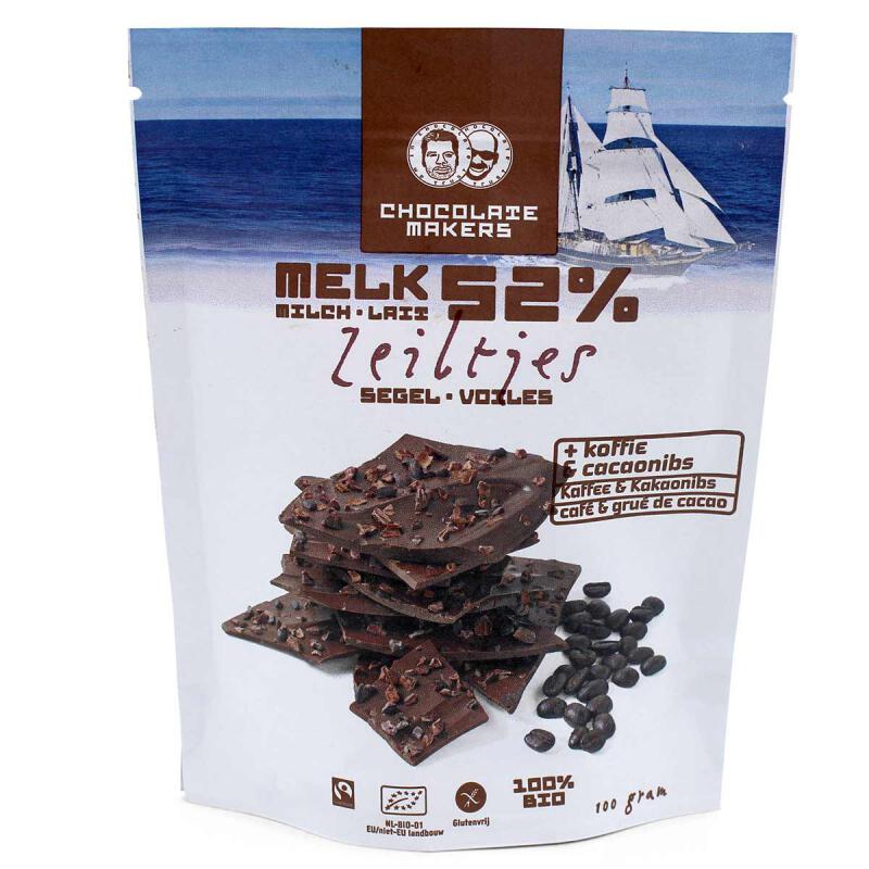 Chocozeiltjes koffie+nibs van Chocolatemakers, 8 x 100 g