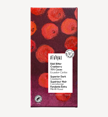 Tablet puur cranberry 70% van Vivani, 10 x 100 g