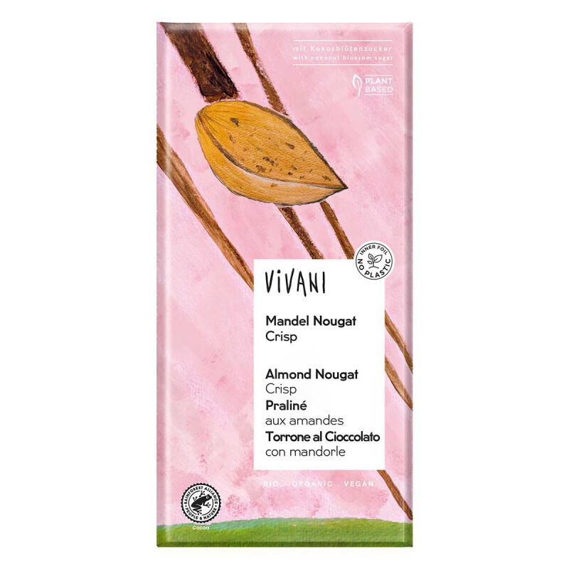 Puur almond nougat crisp van Vivani, 10 x 80 g