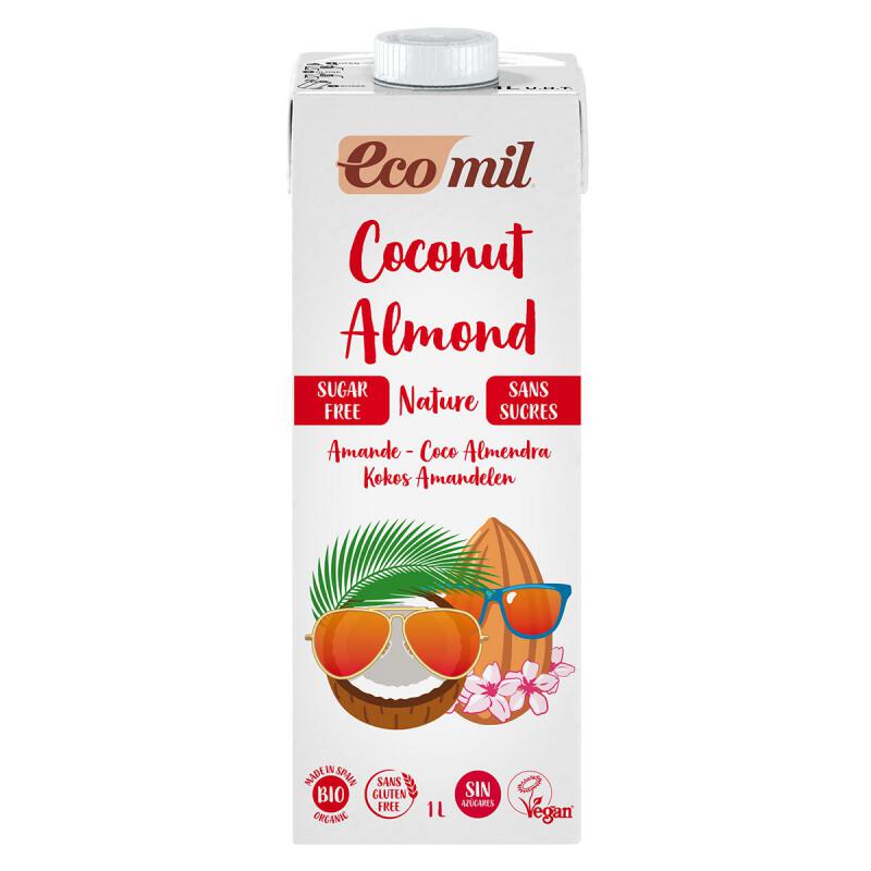 Kokos amandeldrank ongezoet van Ecomil, 6 x 1 l