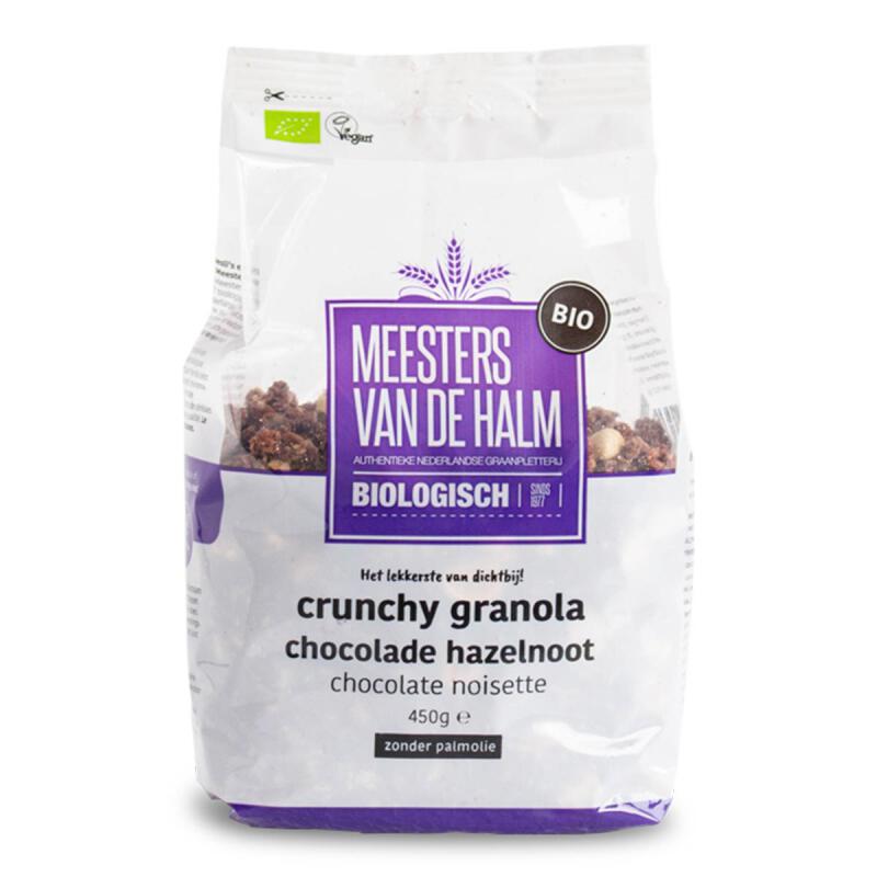 Crunchy granola chocolade hazelnoot van De Halm, 6 x 450 g