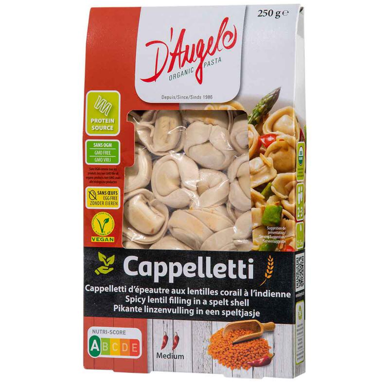 Cappelletti pikante linzen spelt van D`ANGELO PASTA, 10 x 250 g