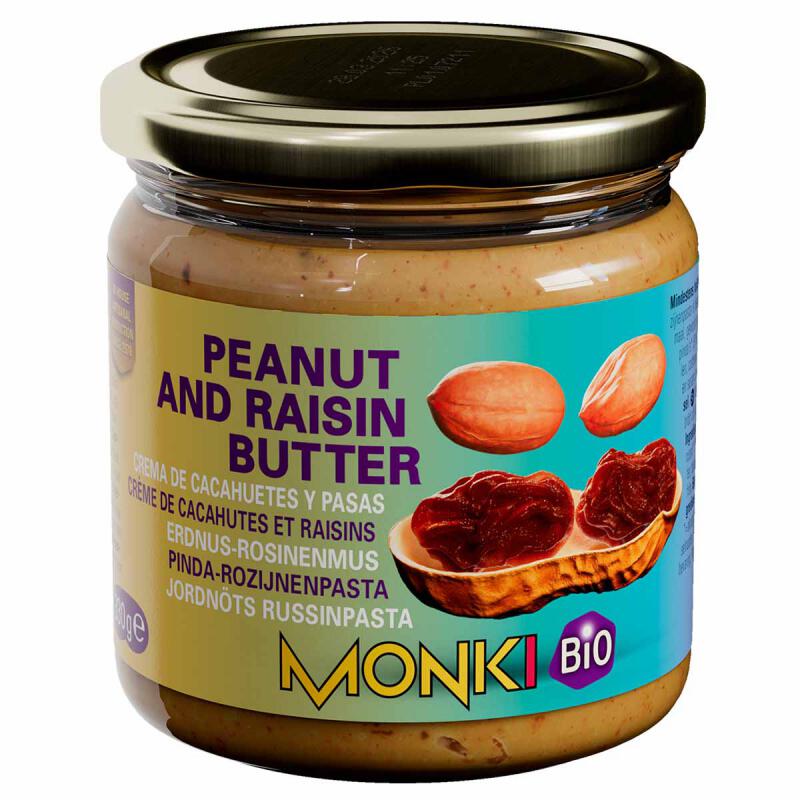 Pinda-rozijnenpasta van Monki, 6 x 330 g