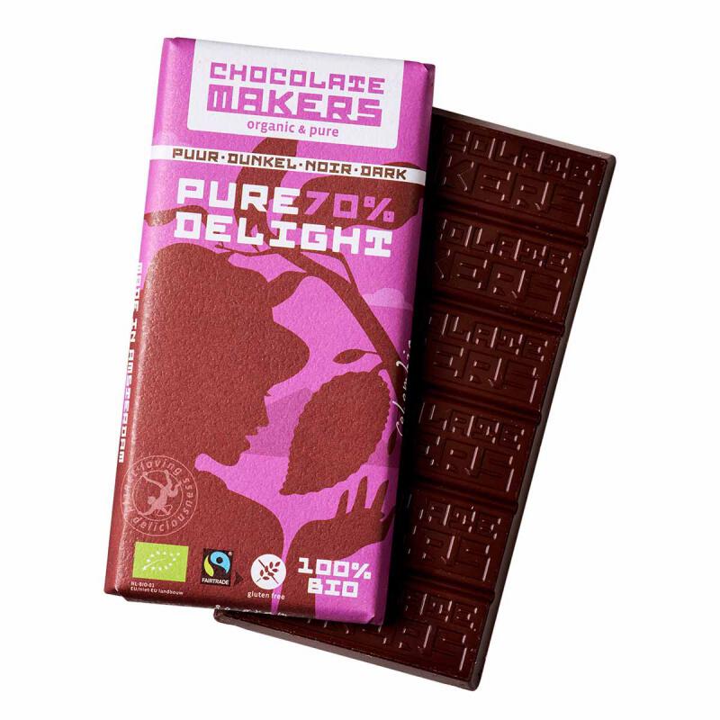 Chocoladereep puur delight 70% van Chocolatemakers, 10 x 80 g