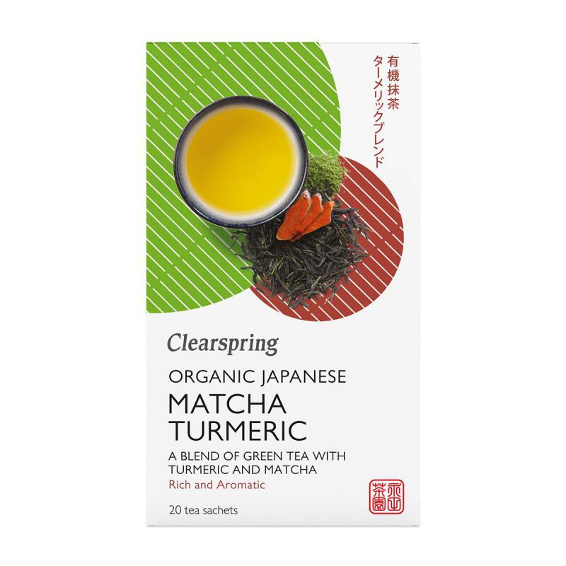 Matcha turmeric green tea van Clearspring, 4 x 20 builtje