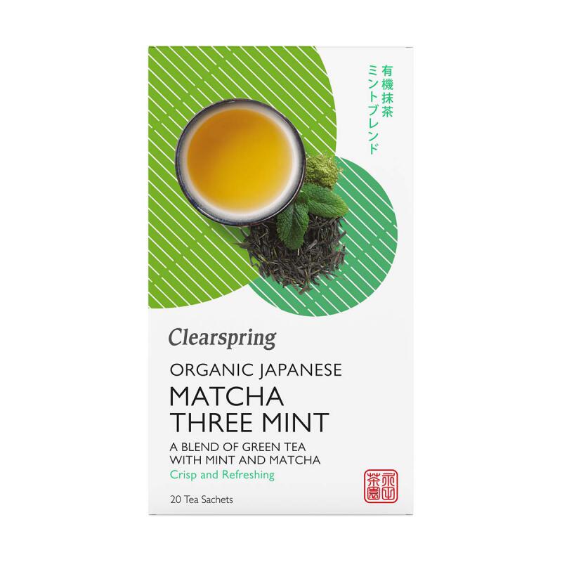 Matcha three mint green tea van Clearspring, 4 x 20 builtje