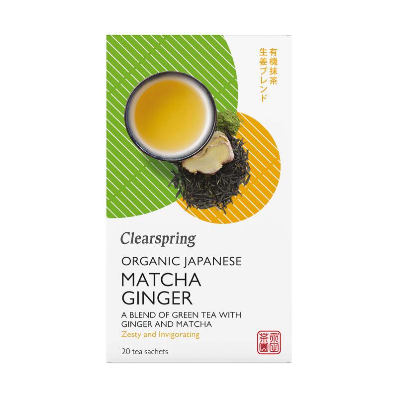Matcha ginger green tea van Clearspring, 4 x 20 builtje