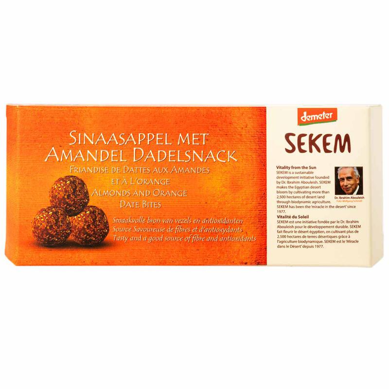 Dadelsnack amandel sinaas van Sekem, 8 x 120 g