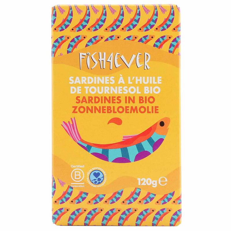 Sardines zonnebloemolie van Fish 4 Ever, 12 x 120 g