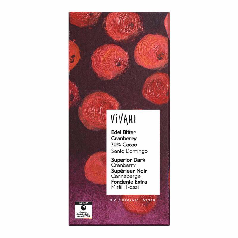Tablet puur 70% cranberry van Vivani, 10 x 80 g