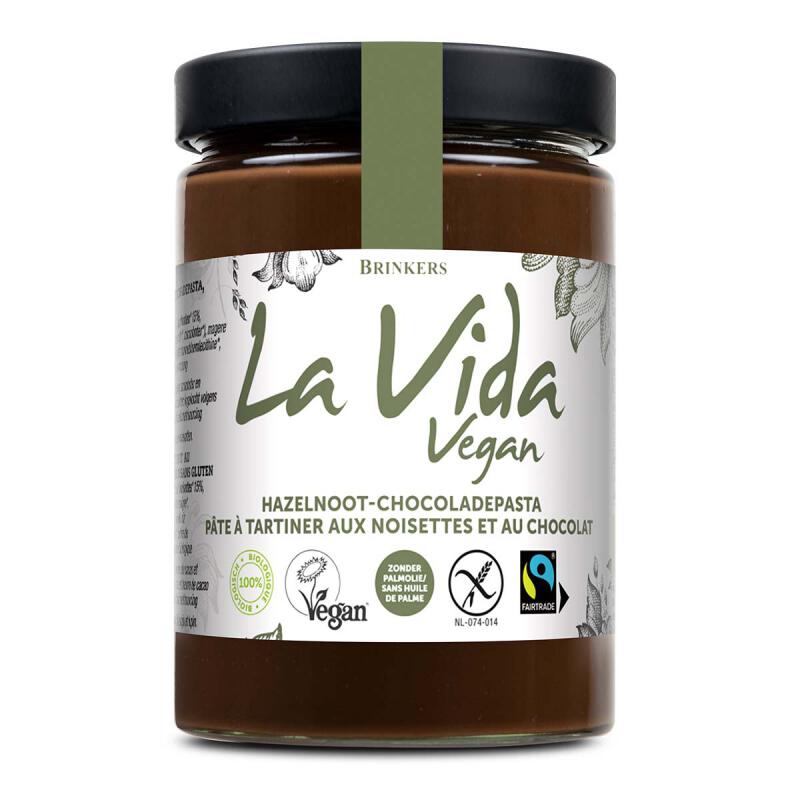Hazelnoot-chocoladepasta van LA VIDA VEGAN, 6 x 600 g