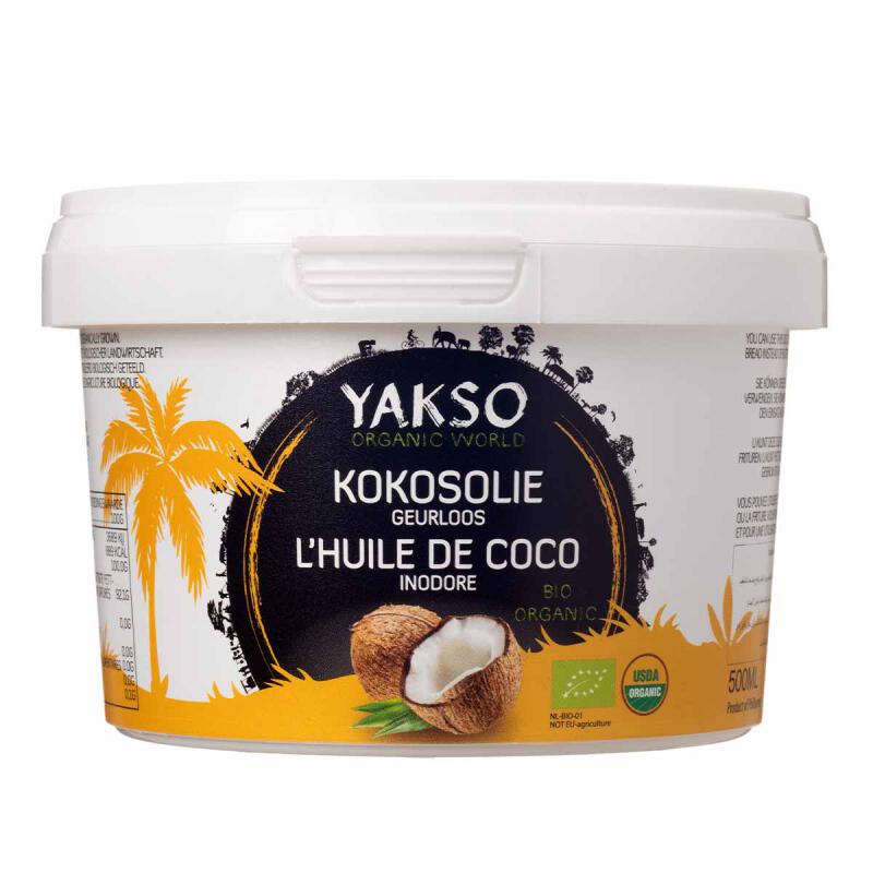 Kokosolie geurloos van Yakso, 6 x 500 ml