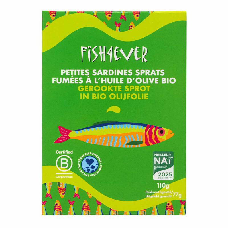 Sprot gerookt olijfolie van Fish 4 Ever, 12 x 110 g