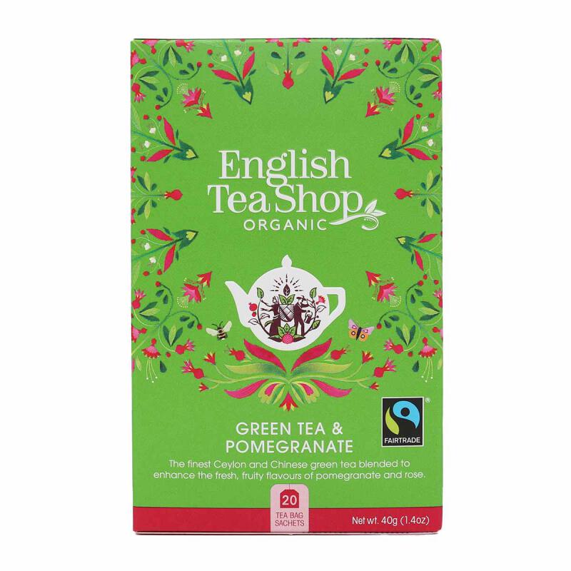 Groene Thee Granaatappel van ENGLISH TEASHOP, 6 x 20 builtje