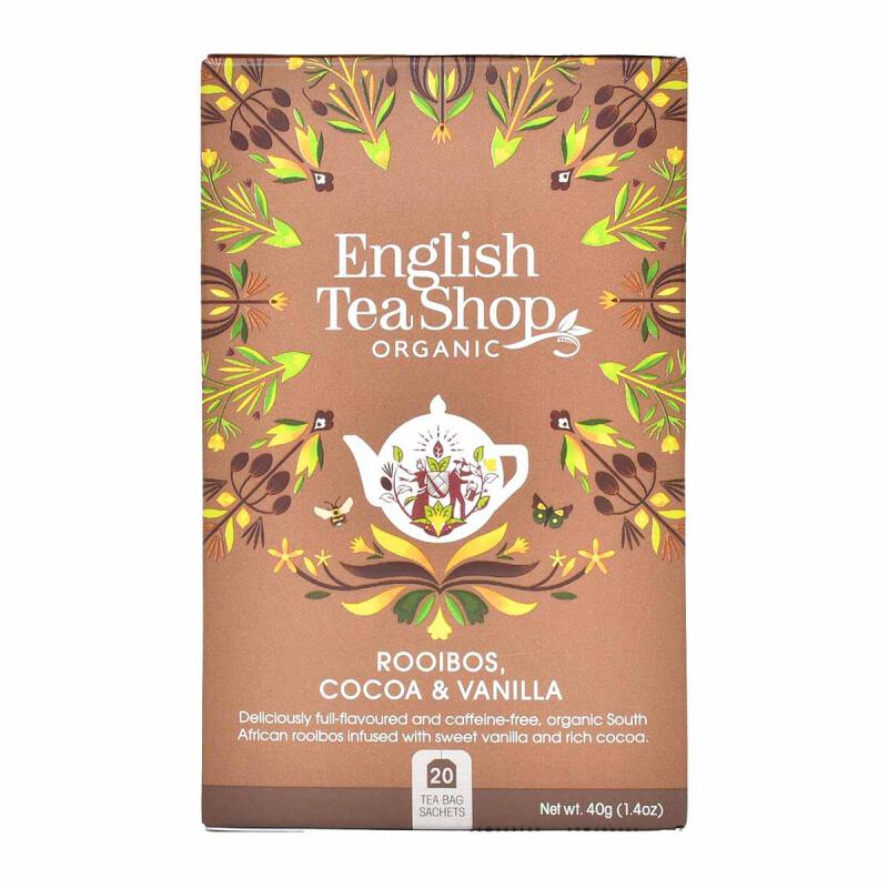 Rooibos cacao vanilla van ENGLISH TEASHOP, 6 x 20 builtje Rooibos cacao vanilla van ENGLISH TEASHOP, 6 x 20 builtje