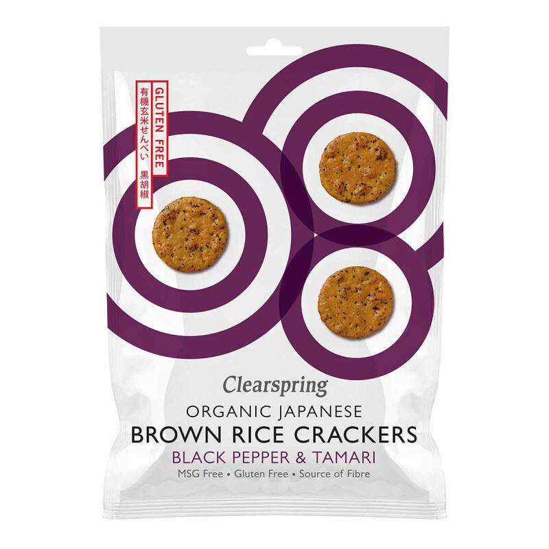 Bruine rijstcrackers peper tamari van Clearspring, 12 x 40 g