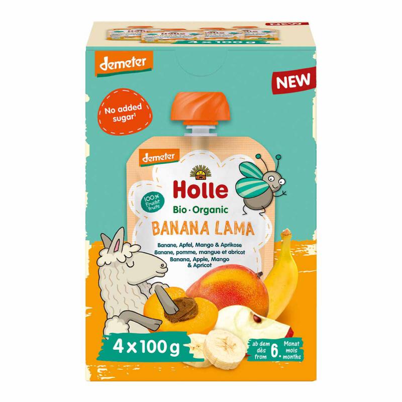 Knijpfruit banana lama 4-pack van Holle, 6 x 400 g