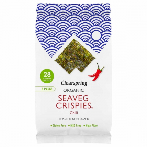 Seaveg crispies chilli nori snack van Clearspring, 8 x 3 stk