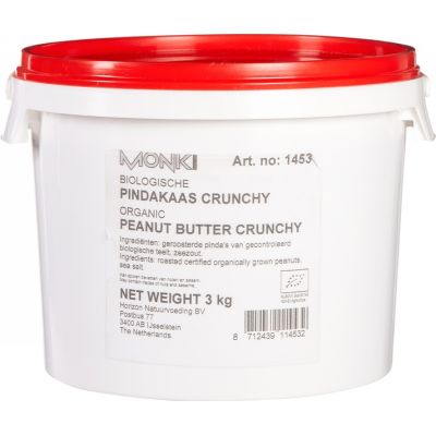 Pindakaas Crunchy met zout van Monki, 1x 3 kg