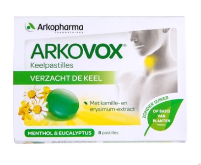 Keelpastilles menthol-eucalyptus van Arkovox, 1 x 8 stk