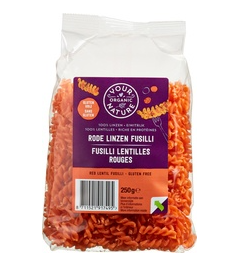 Rode linzen fusilli van Your Organic Nature, 12x 250gr