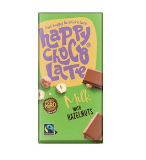 Melk Chocoladerepen met Hazelnoot van Happy Chocolate, 12 x 200
