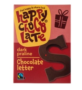 Chocoladeletter S puur praliné van Happy Chocolate, 12 x 130 g Chocoladeletter S puur praliné van Happy Chocolate, 12 x 130 g
