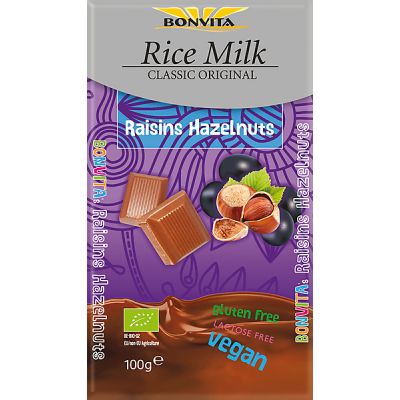 Chocoladetablet Rijstmelk rozijn hazelnoot van Bonvita, 12x 100